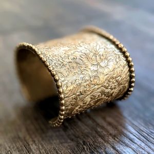 Vintage Stephen Dweck Floral Etched Bronze Cuff Bracelet Signed + Stamped